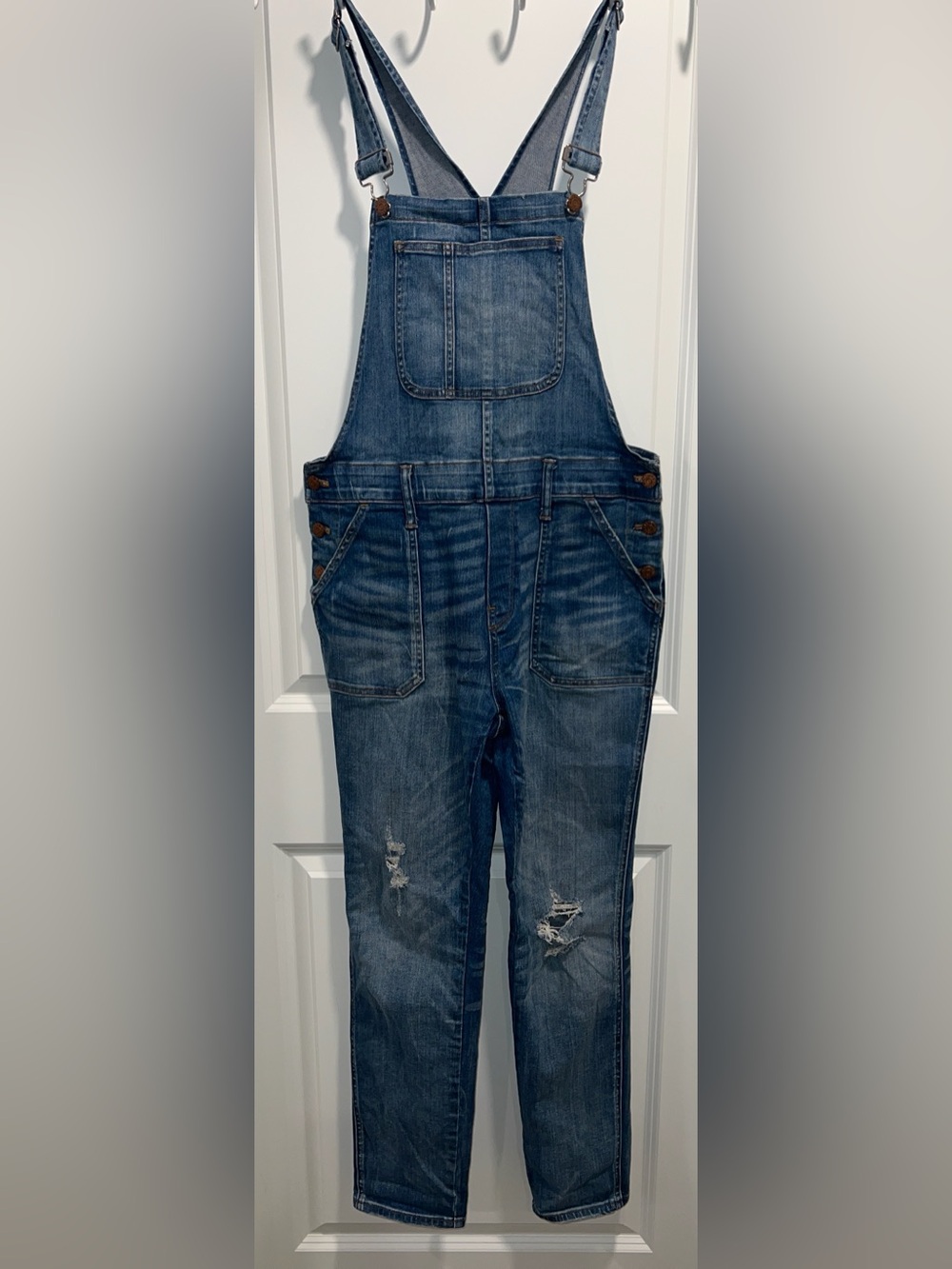 Madewell Women’s Blue Distressed Bib Denim Overalls Size M